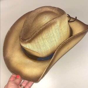 Milani Straw Cowboy / girl hat with an American flag accent tie preowned
